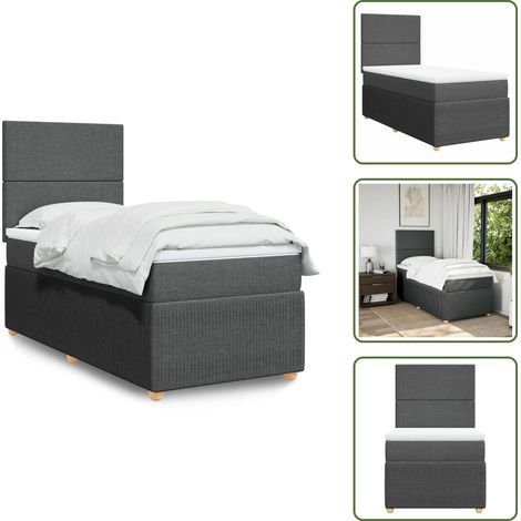 Sommier à lattes de lit avec matelas Gris foncé 100x200cm Tissu - Sommier À Lattes De Lit - Sommiers À Lattes De Lit - Lit - Meuble De Chambre À Coucher (1/5)