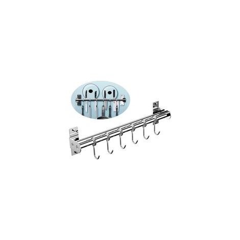 Portapentole da cucina, gancio a 6 ganci con portacoltelli e portacoperchi, doppio tubo in acciaio inox spesso 15 mm, lungo 40 cm, finitura lucida - Crezuo