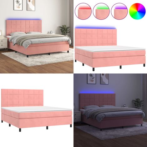 Sommier à lattes de lit matelas et LED Rose 160x200 cm Velours - Lit Plateforme - Lit Capitonné - Lit Design - Lit Double - Sommier Tapissier - Home & Living (1/5)