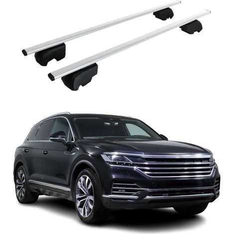 OMAC Dachtrager Quertrager für VW Touareg III 2018-2024 Pre-FL – City Crash getestet – ISO PAS 11154:2006 – Abschliessbar – Max 75 kg – 2 Stangen Stahl Silber (1/5)