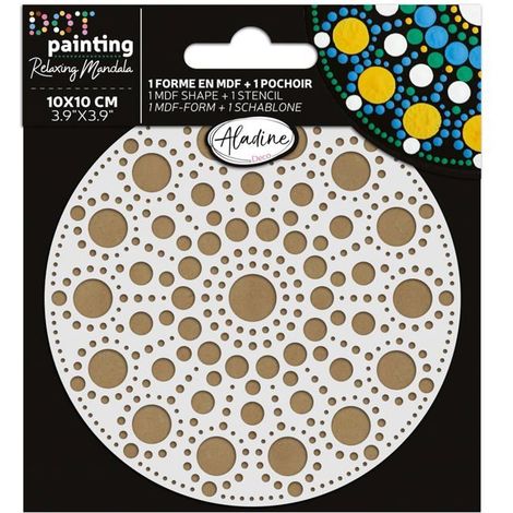 Kit de peinture - ALADINE - 85500 - Mandala 10 cm - Pochoir inclus - Support en bois