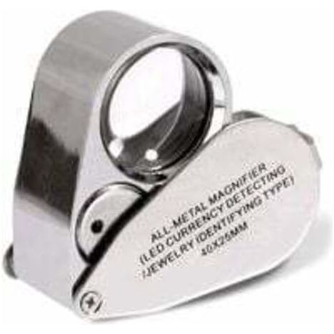 Loupe de bijoutier 40X Loupe Pliante en métal avec loupe à lumière UV LED pour Diamants bijoutiers pièces de Monnaie (Reconnaissance de Devise/Identification de Bijoux)