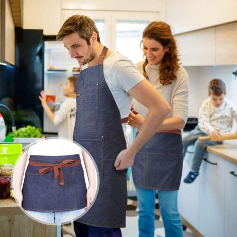 Tablier Jean - Demi-Tablier Cuisine Maison Restaurant - Taille Unique - Coton Denim - Noir Ou Bleu (1/4)