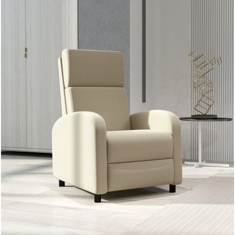 MEUBLIV Sillón relax reclinable crema blanco con reposapiés, poliéster, 120 kg (1/5)