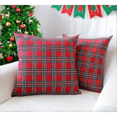 Ensemble de 2 housses de coussin à carreaux écossais de Noël Sztxj, en polyester, pour une décoration intérieure de style campagnard, rouge et vert, 45,7 cm x 45,7 cm (1/4)