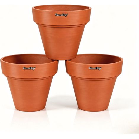 Blumentopf außen Ø 25,4 cm Terrakotta – runder Pflanzkübel Kunststoff für innen und außen, Blumenkübel modern, leicht & robust, für Balkon Garten Terrasse (1/5)
