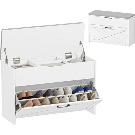 Banc à chaussures avec tiroir pliable et rangement, capacité de 8 paires de chaussures, 80 x 30 x 55 cm, blanc (1/5)