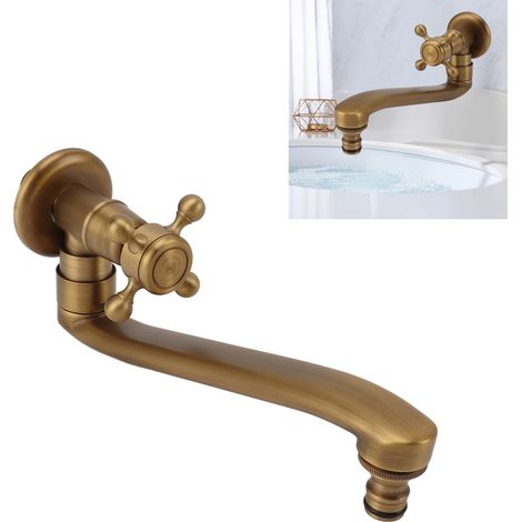 Robinet mural de style ancien, robinet extérieur à eau froide unique, lavabo allongé tout en cuivre, robinet rétro pour terrasses, bec pointu antigel. (1/5)