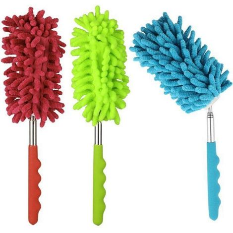 Plumeau rétractable - Lot de 3 - Angles réglables - Chiffon en microfibre - Acier inoxydable - Idéal pour dépoussiérer la (1/5)
