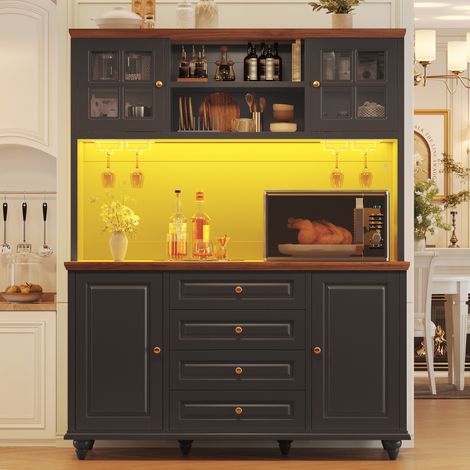 Mueble de almacenaje alto 140 x 40 x 179,5 cm con LED RGB, negro OKMYHOME (1/5)