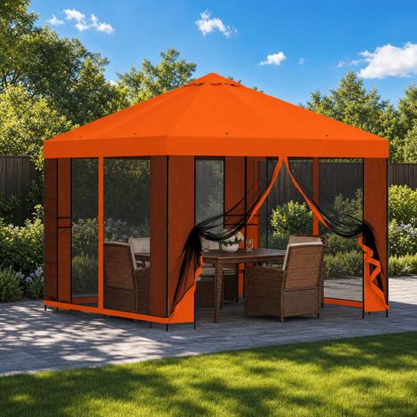 Tonnelle de Jardin avec Parois Latérales en Acier et Polyester Orange 3 x 3 m - PANGIVO (1/5)