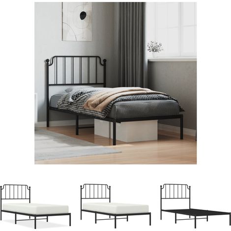 The Living Store Bettgestell mit Kopfteil Metall Schwarz 90x200 cm - Betten & Bettgestelle (1/5)