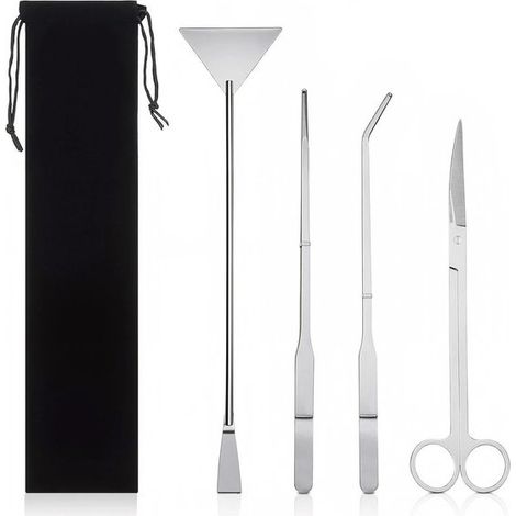Ensemble d'outils d'aquascaping 4 en 1 en acier inoxydable avec pince à épiler longue, ciseaux et spatule - Idéal pour l'entretien de l'aquarium, le soin des plantes et le nettoyage du gravier (1/5)