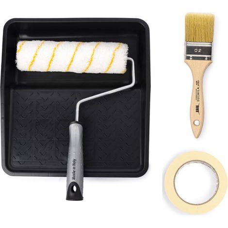 Kit de Peinture avec d'un Rouleau, Bac à Peinture en Plastique, Pinceau en Bois, d'un Ruban Adhésif de Masquage, pour Les Murs Lisses et Légèrement Rugiueux (1/5)