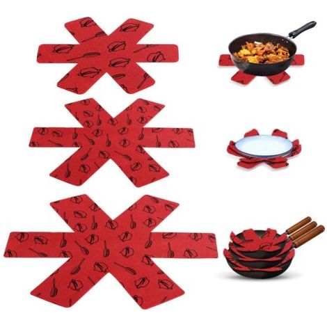 BUNTHAUS Protection Casseroles et Protège-Poêle, 15 Pcs Feutre Rembourré Imprimé Premium Coussinets D'intercalaire Séparé et Protéger les Surfaces de Ustensiles de Cuisine pour Eviter les Rayures (Rou (1/5)