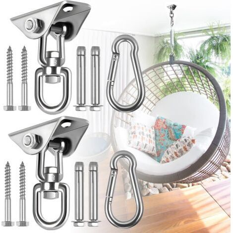 2 Pack Hammock Hanging Hooks, 1000lbs Capacity, 360° Rotation, Ceiling Hook for Hammock Chair, Heavy Bag, Aerial Yoga, Trapeze, Gym (1/4)