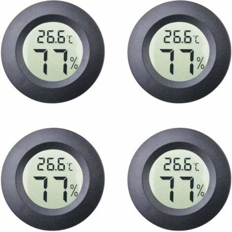 QORVA-4-Pack Mini Hygromètre Intérieur Rond Thermomètre Mètres Celsius ou Fahrenheit Moniteur LCD Numérique Jauge De Température D'humidité pour Humidors Pots Incubateurs Etui Guitare Reptiles Voiture (1/4)