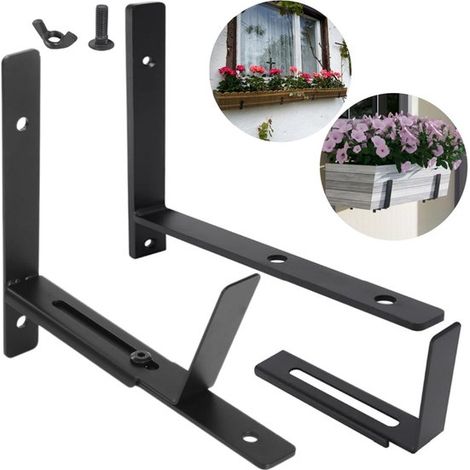 Supports de pots pour balcon lot de 2 - crochets en L 20,3 x 21 cm, noirs