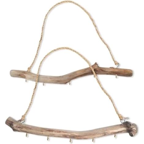 Lot de 2 Branches Décoratives en Bois Flotté Naturel avec 5 Crochets Décoration Murale Ferme Organisateur Bijoux