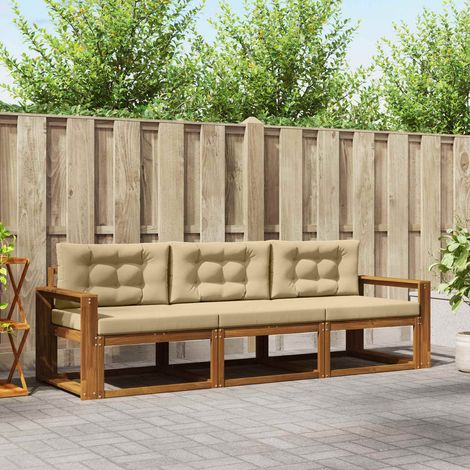 vidaXL  Outdoor Sofa Set  with Cushion 3 pcs Natural and Beige