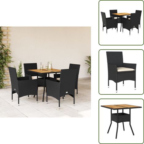 Mesa de jardín - vidaXL Set de comedor jardín 5 pzas con cojines ratán PE acacia negro - Cojines para sillas