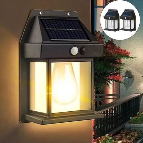 2PCS Applique Murale Extérieure Solaire, Lanterne Murale Rétro avec Capteur De Mouvemen, 3 Modos, IP65 pour Balcon, Couloir, Cour (1/4)