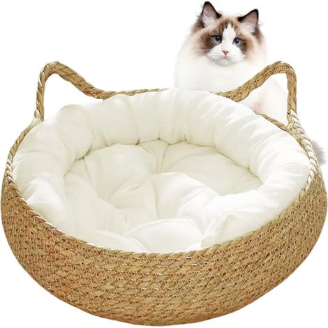 Paniers pour chats Ineasicer 2 en 1, paniers tissés avec coussin doux pour chatons, confortables