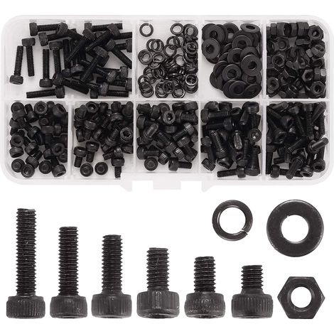 Kit De Vis M3 - Vis À Tête Hexagonale Et À Capuchon - Écrous Et Rondelles - Acier Allié - 300 Pièces (1/5)
