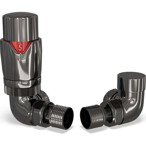 Stirling Bold - Black Nickel Thermostatic Radiator Valve & Lockshield Corner 15mm