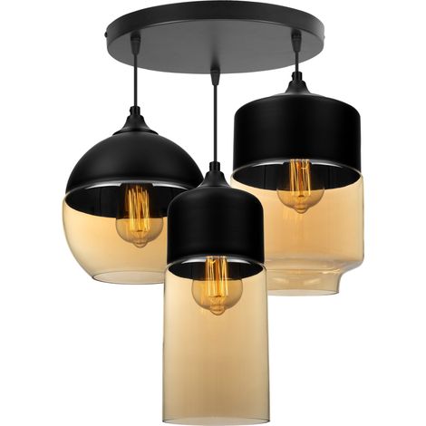 Lámpara moderna de metal y vidrio con tres fuentes de luz