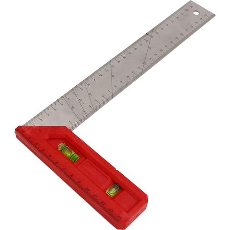 Équerre de charpentier, règle de mesure professionnelle 90/45 degrés avec niveau à bulle, 30 cm (1/5)