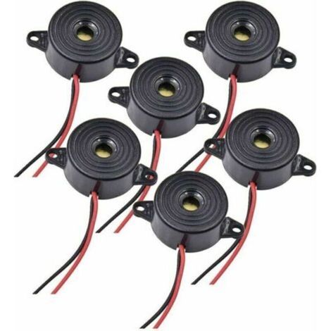 Buzzer elettronico da 12 V CC (3-24 V), allarme acustico da 85 dB, cavo da 120 mm, suono continuo, confezione da 6 per circuiti fisici e sistemi di allarme.