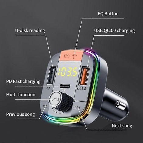 MP3-Player fürs Auto, Bluetooth-FM-Transmitter, Radioempfänger, PD/USB-Autoladegerät, Freisprecheinrichtung, USB-Stick