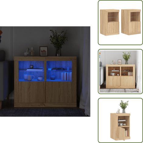 The Living Store Beistellschränke mit LED-Leuchten 2 Stk. Sonoma Eiche - Wohnraum Dekoration - Sideboards - Nachttische - TV Stand - Regal