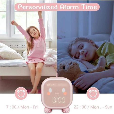 Réveil enfant numérique rose AUCUNE, lampe réveil USB, horloge chambre enfant, veilleuse douce (1/5)