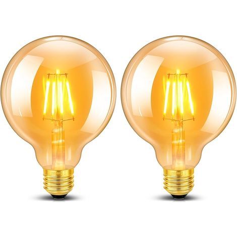 Lot de 2 Vintage Edison Ampoule G95 E27 LED 4W, Verre Ambré Blanc Chaud 2200K, Équivalent 40W Incandescence, 400LM, AC 220V, Non Dimmable, Globe Filament Rétro, Décorative pour Maison, Bars, Café (1/5)