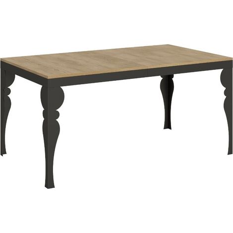 Table extensible 6 à 12 places L 160 à 264cm bois naturel et pieds gris foncé Patone (1/5)