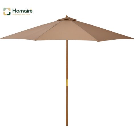 HOMAIRE Sonnenschirm Holz 300 cm Gartenschirm Balkonschirm Bambus Khaki
