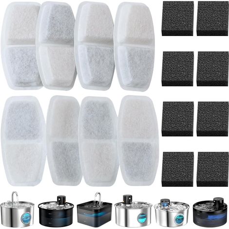 Fontaine à Eau pour Chat 16 Filtres – Compatible avec les Fontaine pour Chat de 3,2 L, 2,6 L, 2,5 L et 2,2 L, Filtration Triple Mousse, Mousse au Charbon Actif Haut de Gamme, Filtre Universel (1/5)