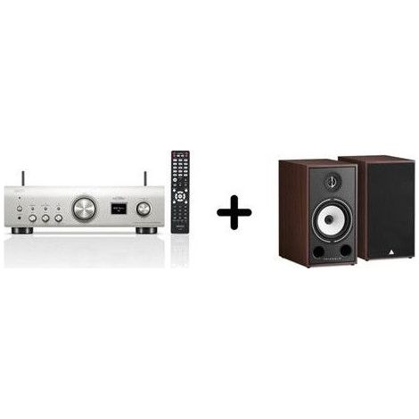 Un amplificador Denon PMA-900HNE Plata + un par de altavoces de estantería Triangle BR03 Nogal