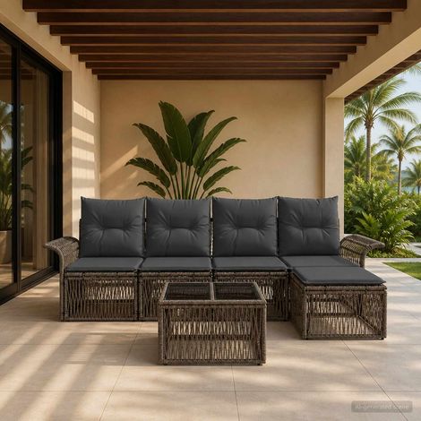 vidaXL Ensemble de canapé de jardin 6 pcs Gris polyrotin (1/5)