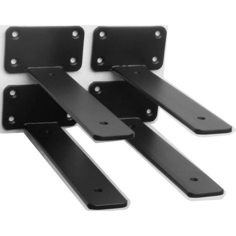 Supports d'étagère - 4 pièces - Supports d'étagère flottants - Suspension type T - Fer - Cadre de support - Support mural - Supports d'étagère - Supports d'étagère avec vis - Adaptés aux étagères en b (1/5)