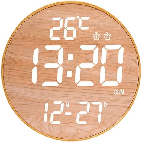 Horloge murale numérique LED – Réveil lumineux avec réglage de la luminosité – Affichage clair – Design en bois pour bureau et salle