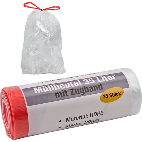 KesTek Müllbeutel Abfallsäcke Müllsäcke Zugbandbeutel 35L 25 Stück HDPE 20µm (1/4)