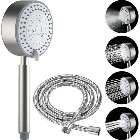 Pommeau de Douche, Acier Inoxydable Anti Calcaire Economiseur D'eau Haute Pression Douchette, Tuyau 1.5M, Flexible de douche Installation et Nettoyage Faciles, Aalle de Bain/WC (1/4)