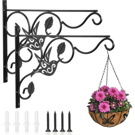 Support de plantes suspendu, lot de 2 crochets muraux de 30,5 cm avec vis en fer, crochets décoratifs pour mangeoires à oiseaux, carillons éoliens d'intérieur, pots de fleurs et lanternes (1/5)