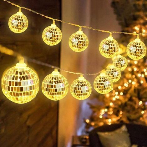 Lot de 10 LED Disco Boules, 150 CM Suspendu Guirlande Lumineuse Marocaines Argentées LED Lampe de Noël pour Intérieur (1/5)