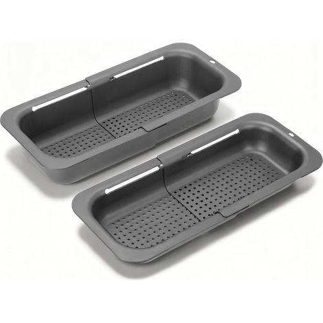 Passoire Évier Pliable Réglable 2 Pièces (Haute & Basse), Extensible Égouttoir Cuisine en Plastique, Égoutter les Pâtes Cuites, Accessoire Évier Cuisine pour Lavage les Fruits Légumes (Gris) (1/5)