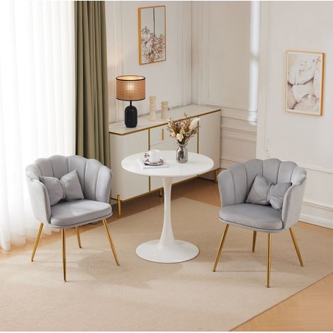 Lot de 2 fauteuils en velours gris, 63 x 58 x 77 cm, avec coussins et pieds en métal HAVRYA (1/5)