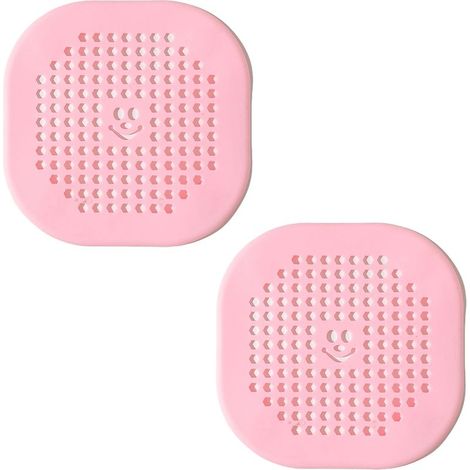 Lot de 2 attrape-cheveux pour bonde, protecteurs de bonde en silicone durable avec ventouse, pour douche, cuisine et salle de bain, rose (1/4)